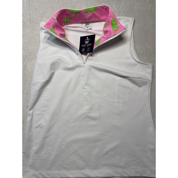 Sailor-Sailor Britt Sleeveless Golf Top White Golf Life Pink SZ S UPF 50+ NWT - Picture 2 of 12